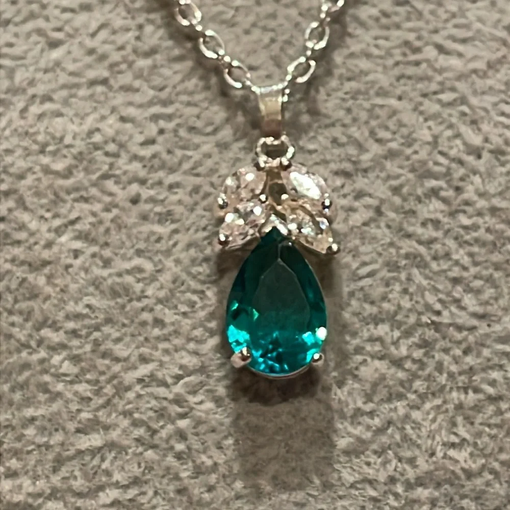 Aqua Blue Angel Pendant Necklace 17” - Picture 8 of 8